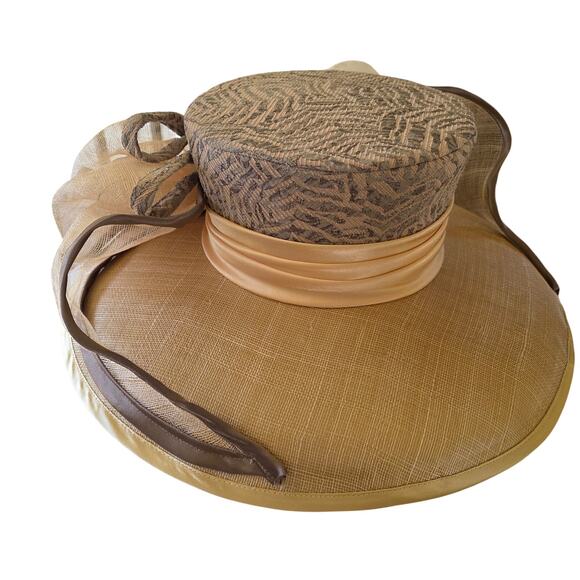NWT Elite Champagne massive brim summer/derby‎ hat, burlap, ribbon bows main image 7